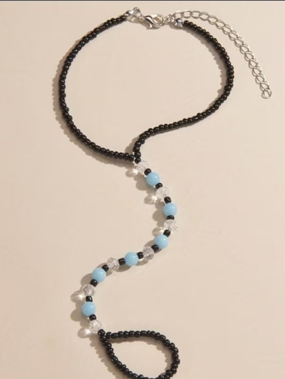 B2G1F Black and Light Blue Glow In The Dark Beaded Anklet / Toe Ring